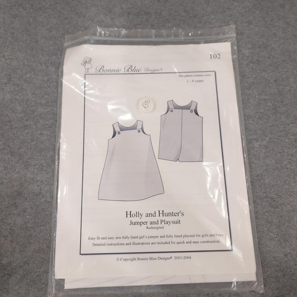 Bonnie Blue Designs 102 Holly and Hunter Jumper Playsuit Pattern Sizes 1-6 Years - Picture 1 of 2